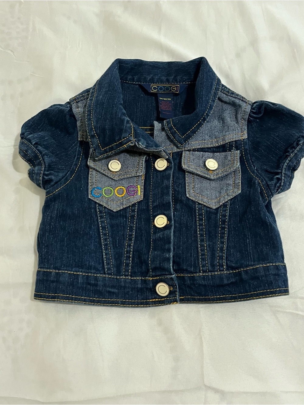 COOGI Dark Blue Denim Short-Sleeve Jean Jacket with Colorful Logo Size 18 Months